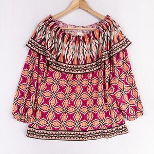 Chico's Blouse 2 US Large Multicolor Geometric Ethnic Tempo Off The Shoulder Top